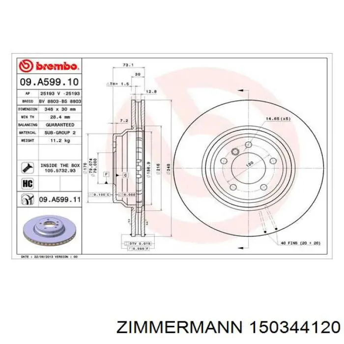 150.3441.20 Zimmermann freno de disco delantero