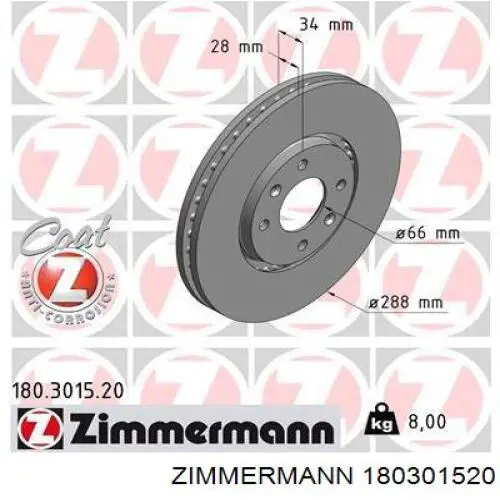 180.3015.20 Zimmermann freno de disco delantero