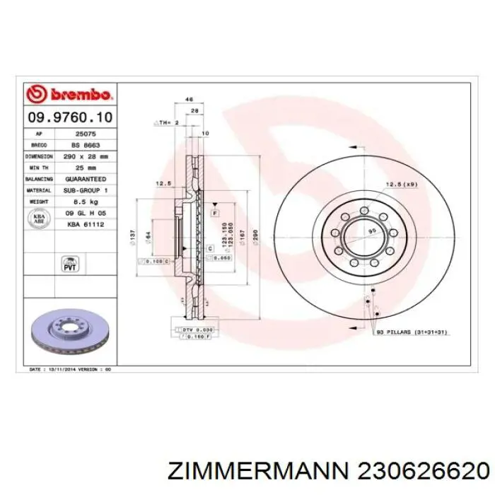 230.6266.20 Zimmermann freno de disco delantero