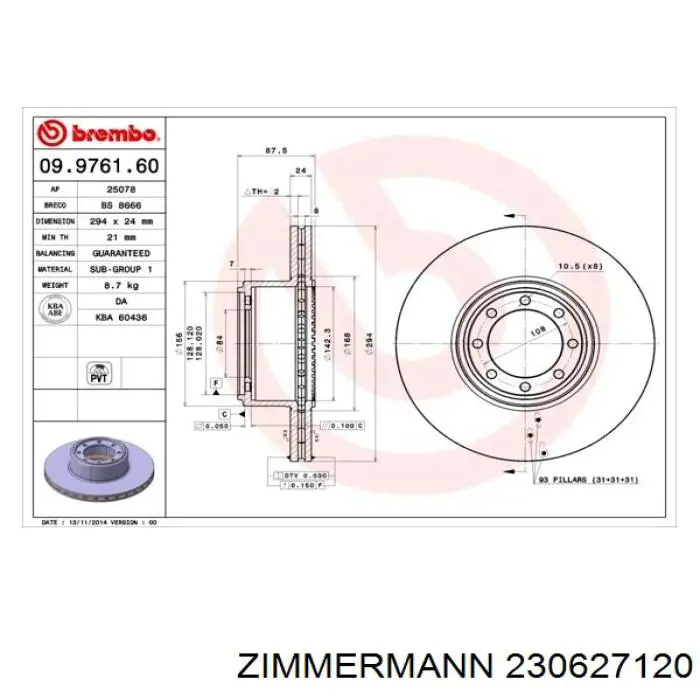 230.6271.20 Zimmermann disco de freno trasero