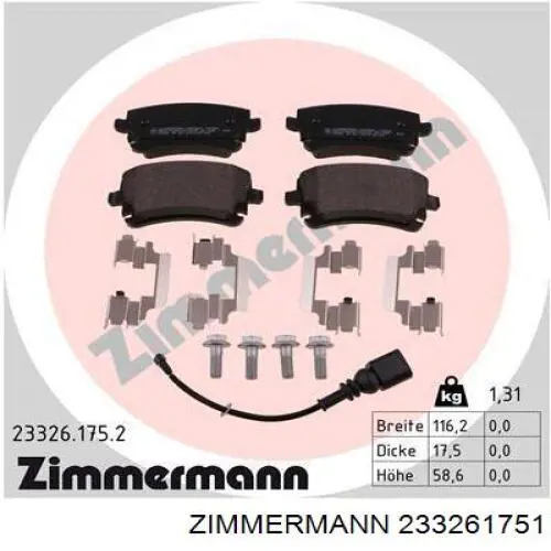 233261751 Zimmermann pastillas de freno traseras