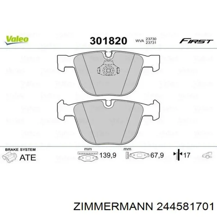 244581701 Zimmermann pastillas de freno traseras