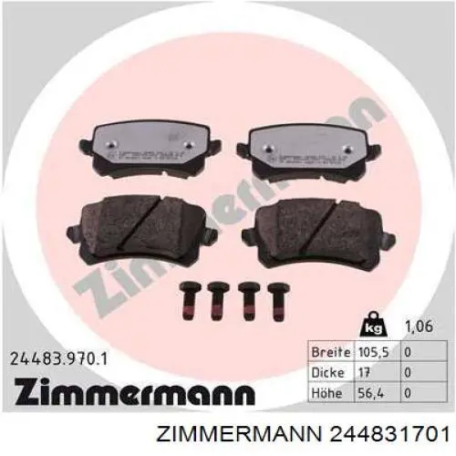 244831701 Zimmermann pastillas de freno traseras