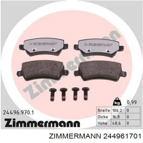 244961701 Zimmermann pastillas de freno traseras