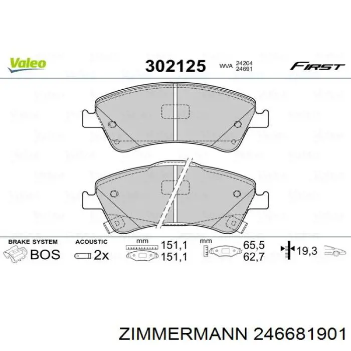 246681901 Zimmermann pastillas de freno delanteras