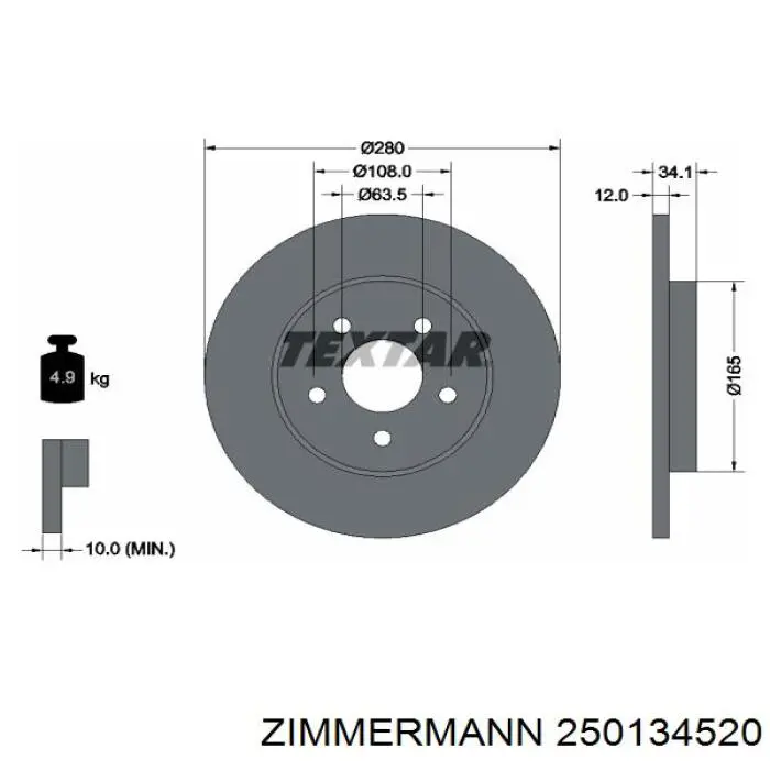 250.1345.20 Zimmermann disco de freno trasero