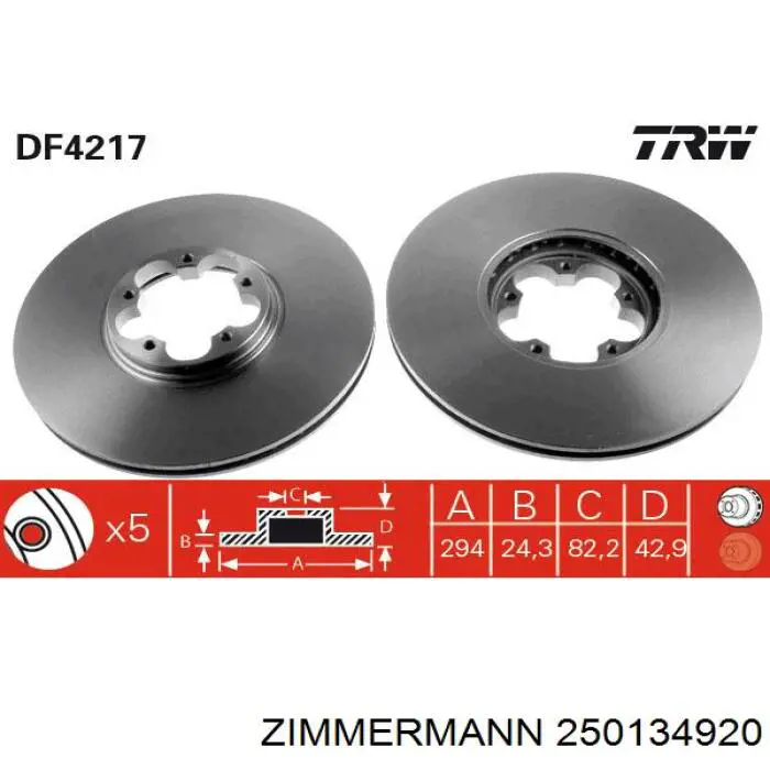 250134920 Zimmermann freno de disco delantero