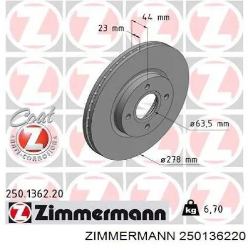 250136220 Zimmermann freno de disco delantero