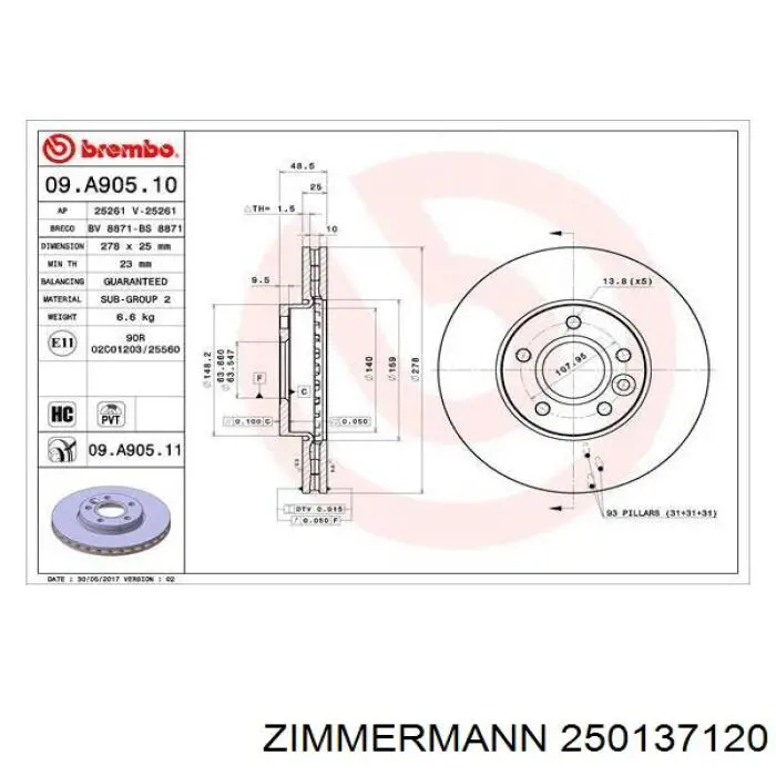 250.1371.20 Zimmermann freno de disco delantero