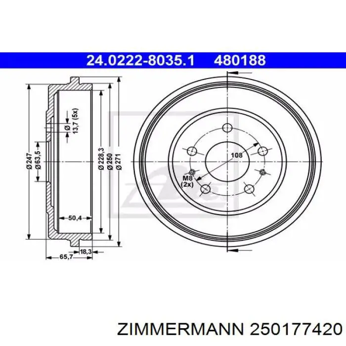 250.1774.20 Zimmermann freno de tambor trasero