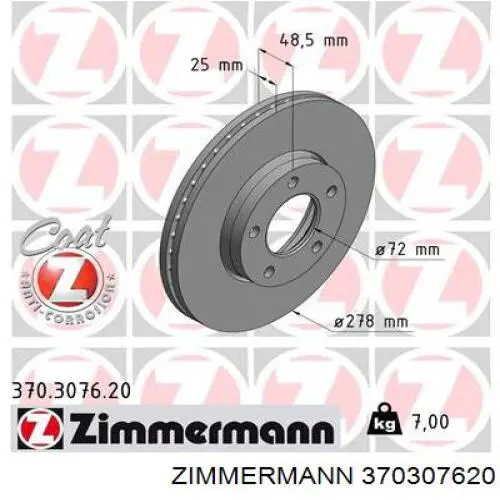 370307620 Zimmermann freno de disco delantero