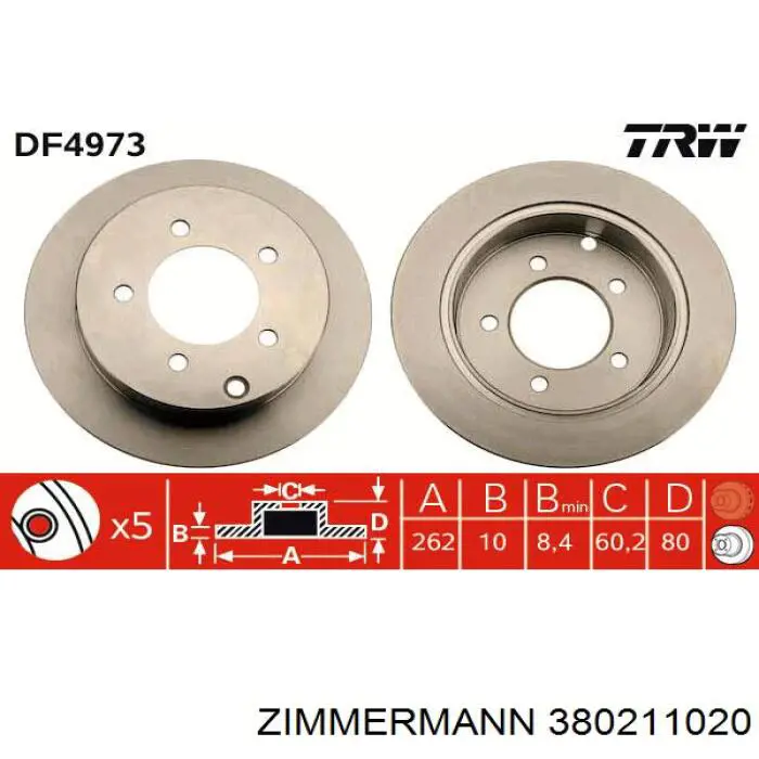 380.2110.20 Zimmermann disco de freno trasero