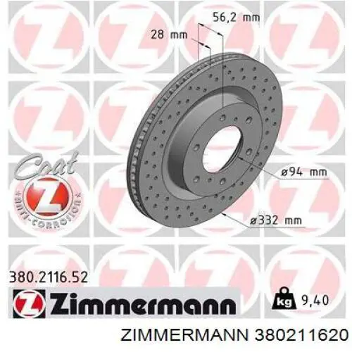 380211620 Zimmermann freno de disco delantero