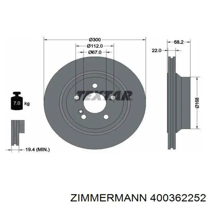 400.3622.52 Zimmermann disco de freno trasero