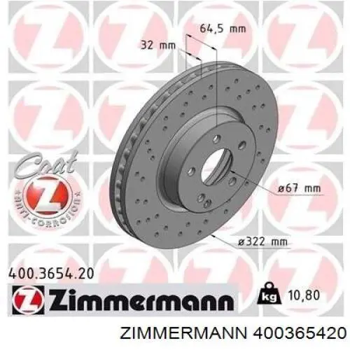 400365420 Zimmermann freno de disco delantero