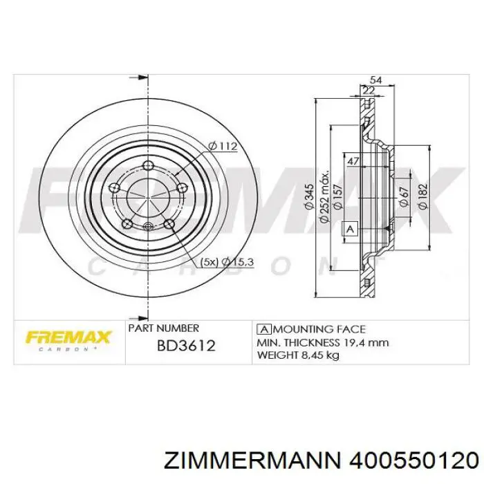 400550120 Zimmermann disco de freno trasero