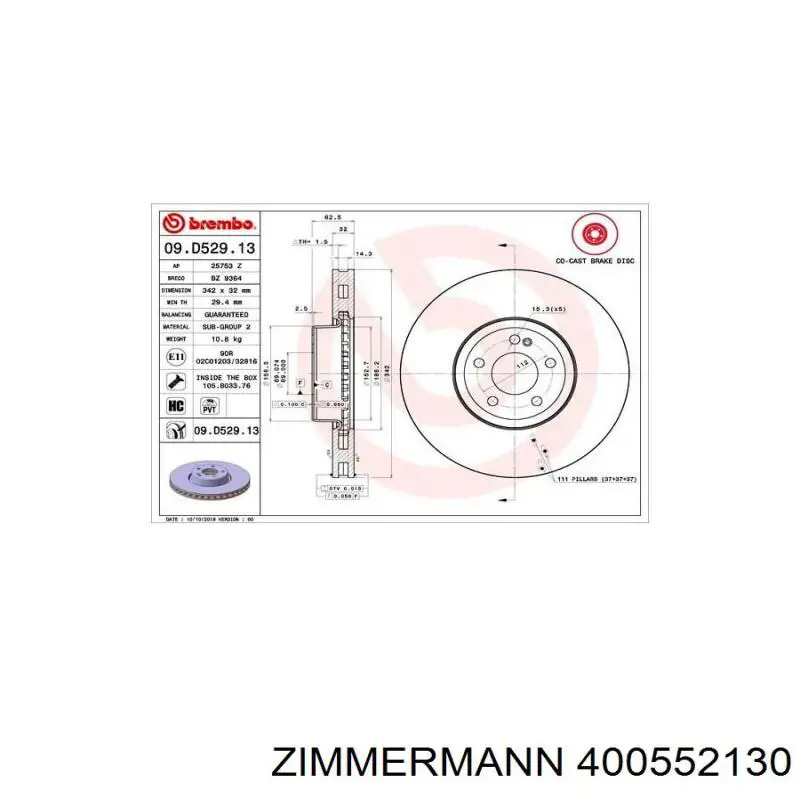 400552130 Zimmermann freno de disco delantero