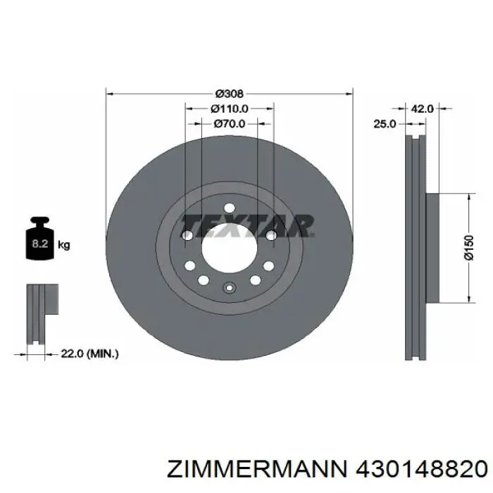 430148820 Zimmermann freno de disco delantero