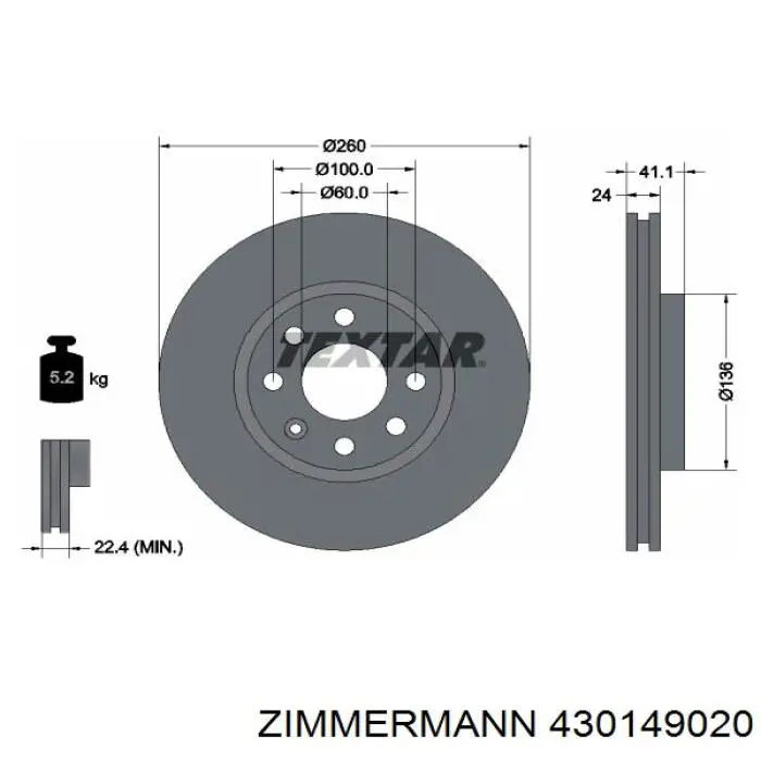 430149020 Zimmermann freno de disco delantero