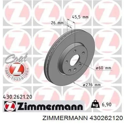 430.2621.20 Zimmermann freno de disco delantero