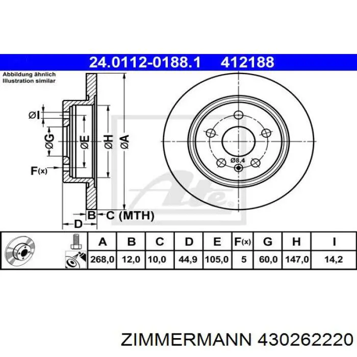 430.2622.20 Zimmermann disco de freno trasero