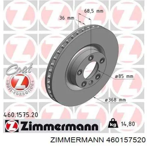 460157520 Zimmermann freno de disco delantero