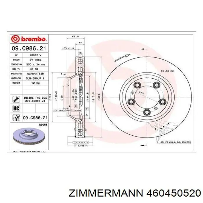 460450520 Zimmermann freno de disco delantero