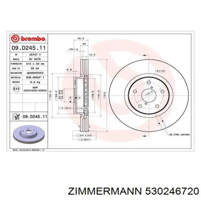 530.2467.20 Zimmermann freno de disco delantero