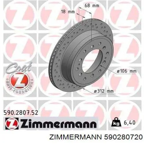 590.2807.20 Zimmermann disco de freno trasero