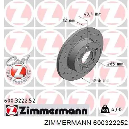 600.3222.52 Zimmermann disco de freno trasero