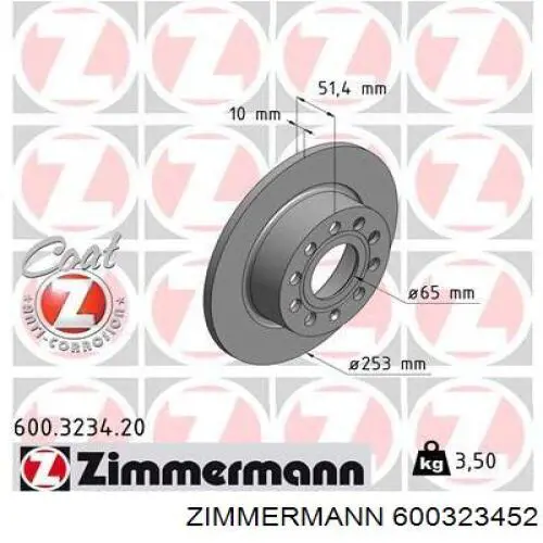 600.3234.52 Zimmermann disco de freno trasero