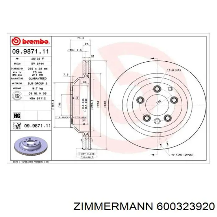 600323920 Zimmermann disco de freno trasero