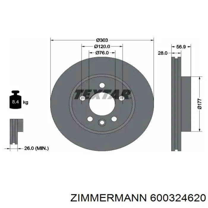 600324620 Zimmermann freno de disco delantero