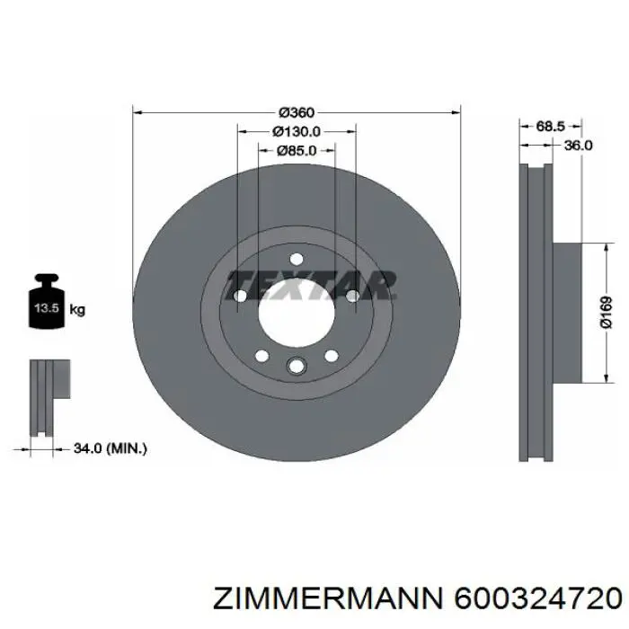 600324720 Zimmermann freno de disco delantero