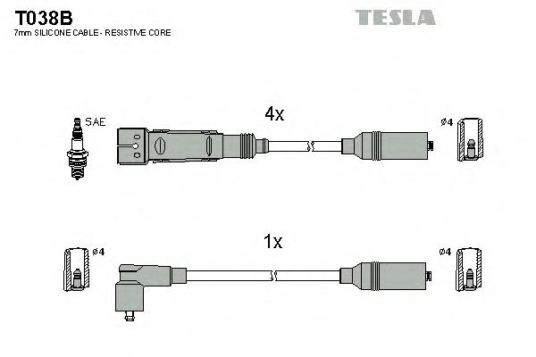 T038B Tesla juego de cables de encendido