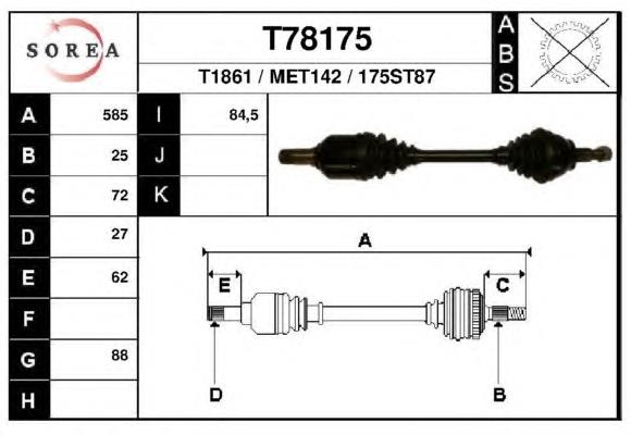 T78175 EAI árbol de transmisión delantero izquierdo