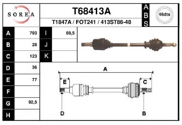 T68413A EAI árbol de transmisión delantero izquierdo