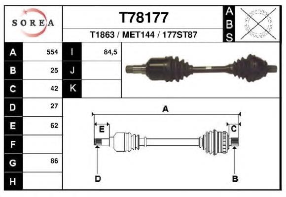 T78177 EAI árbol de transmisión delantero izquierdo