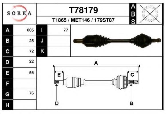 Árbol de transmisión delantero izquierdo T78179 EAI