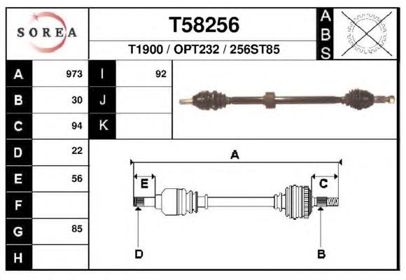 T58256 EAI árbol de transmisión delantero derecho