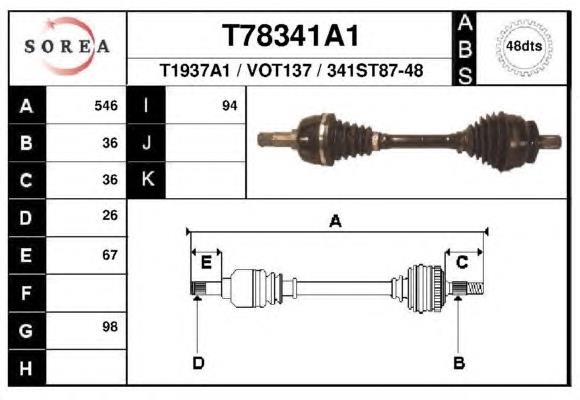 T78341A1 EAI árbol de transmisión delantero derecho