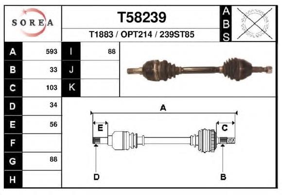 374396 Opel árbol de transmisión delantero izquierdo