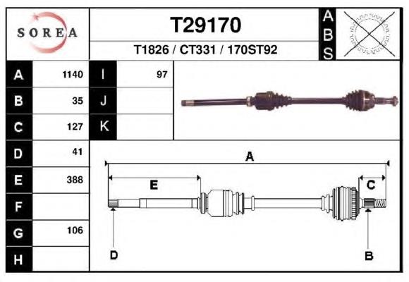 T29170 EAI árbol de transmisión delantero derecho