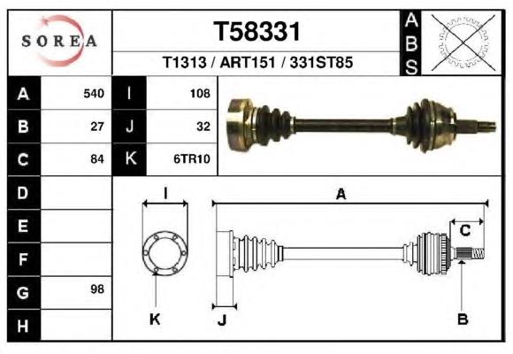 Árbol de transmisión delantero 46307447 Fiat/Alfa/Lancia