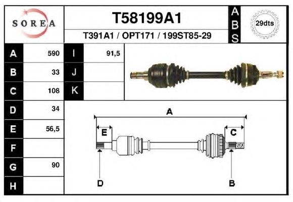 Árbol de transmisión delantero izquierdo T58199A1 EAI