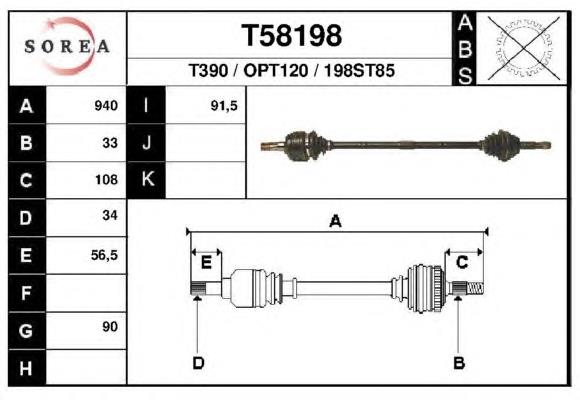  Árbol de transmisión delantero derecho para Opel Calibra 85