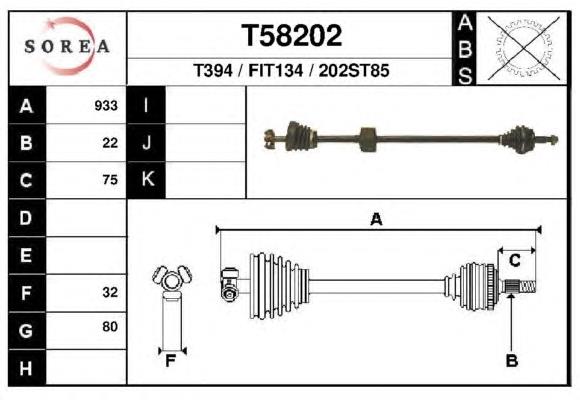  Árbol de transmisión delantero derecho para Fiat Tipo 160