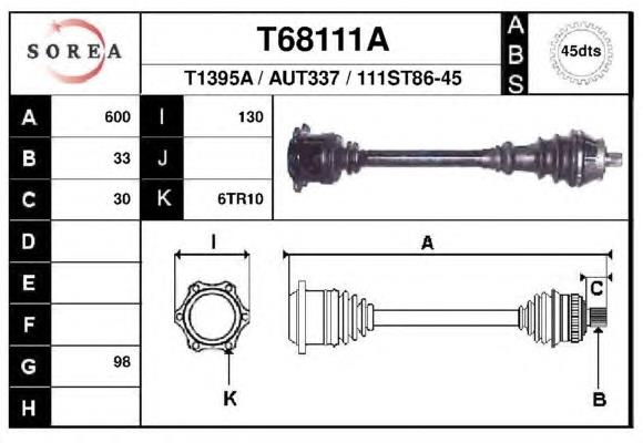 T68111A EAI árbol de transmisión delantero izquierdo