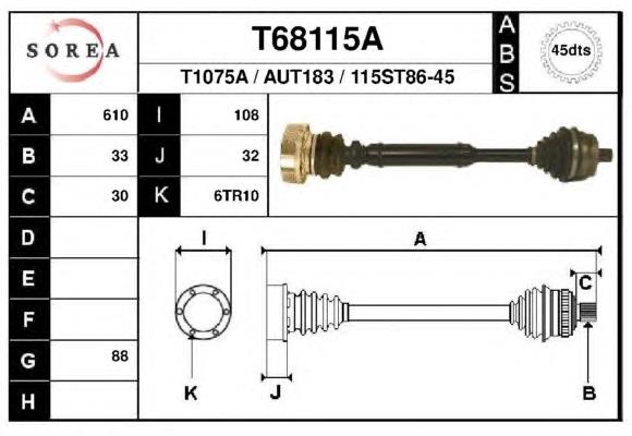 T68115A EAI árbol de transmisión delantero izquierdo