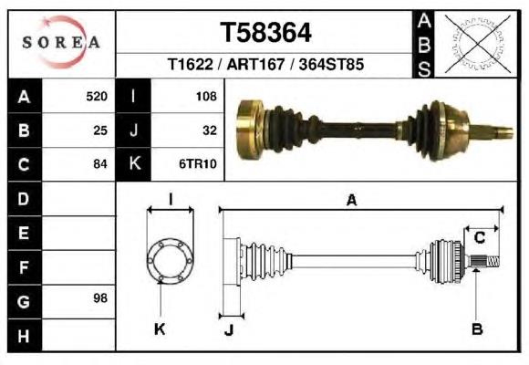 Árbol de transmisión delantero derecho 71783011 Fiat/Alfa/Lancia